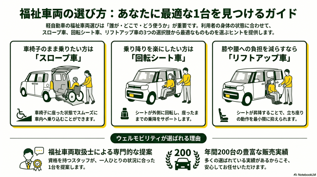 車両タイプ別、福祉車両の選び方ガイド